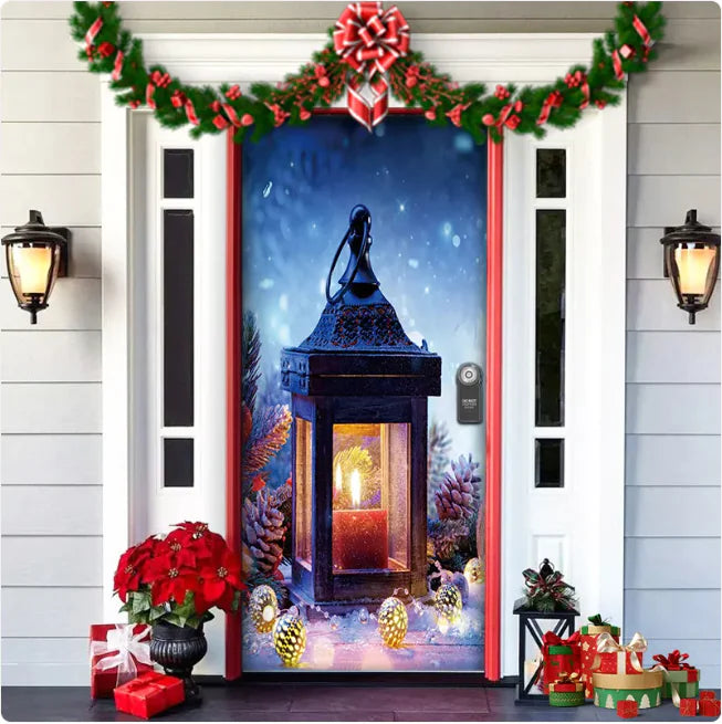 Christmas Full Background Fabric Door Hanging for Christmas Party Decoration