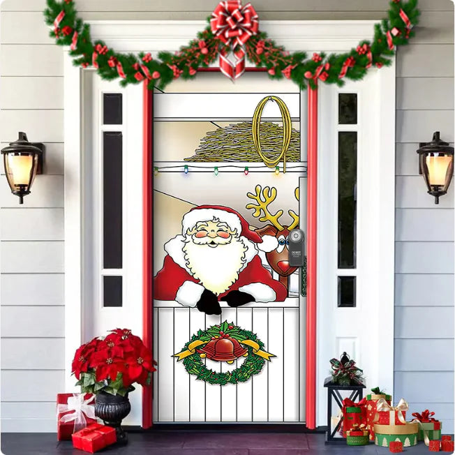 Christmas Full Background Fabric Door Hanging for Christmas Party Decoration