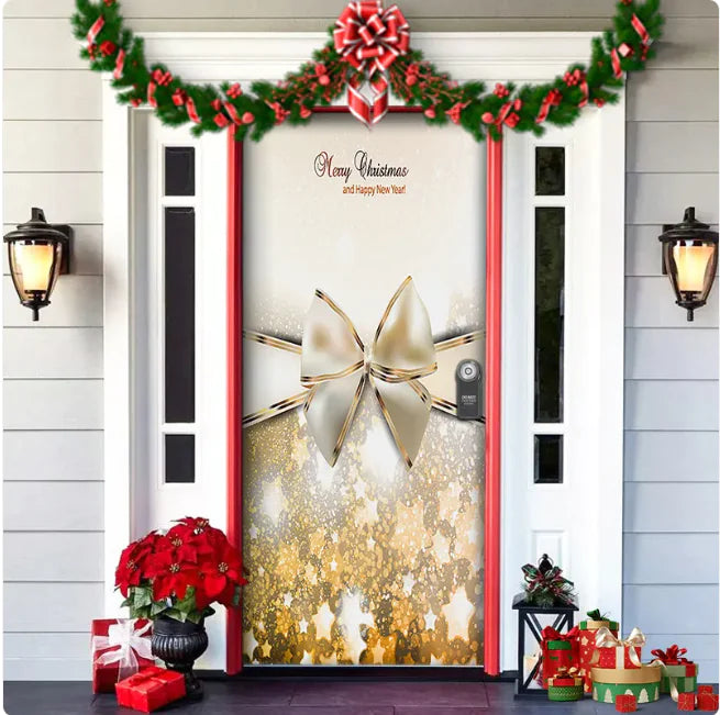 Christmas Full Background Fabric Door Hanging for Christmas Party Decoration