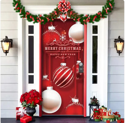 Christmas Full Background Fabric Door Hanging for Christmas Party Decoration