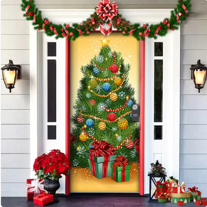 Christmas Full Background Fabric Door Hanging for Christmas Party Decoration