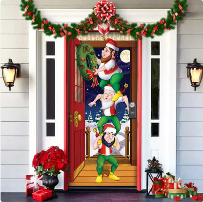 Christmas Full Background Fabric Door Hanging for Christmas Party Decoration