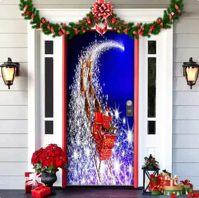 Christmas Full Background Fabric Door Hanging for Christmas Party Decoration