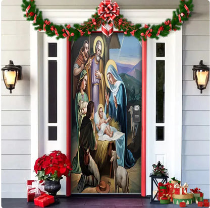 Christmas Full Background Fabric Door Hanging for Christmas Party Decoration