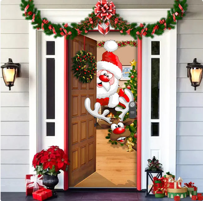 Christmas Full Background Fabric Door Hanging for Christmas Party Decoration