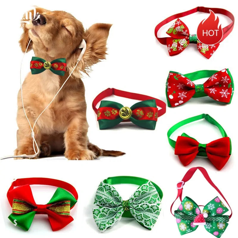 Festive Holiday Pet Bow Collar