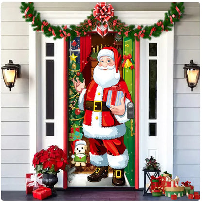 Christmas Full Background Fabric Door Hanging for Christmas Party Decoration