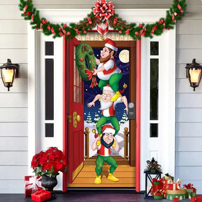 Christmas Full Background Fabric Door Hanging for Christmas Party Decoration