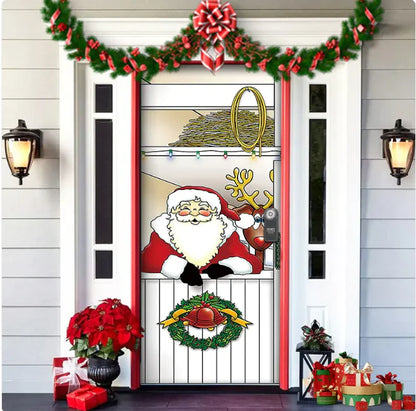 Christmas Full Background Fabric Door Hanging for Christmas Party Decoration