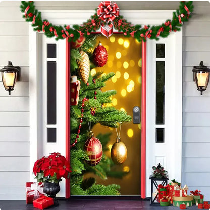 Christmas Full Background Fabric Door Hanging for Christmas Party Decoration