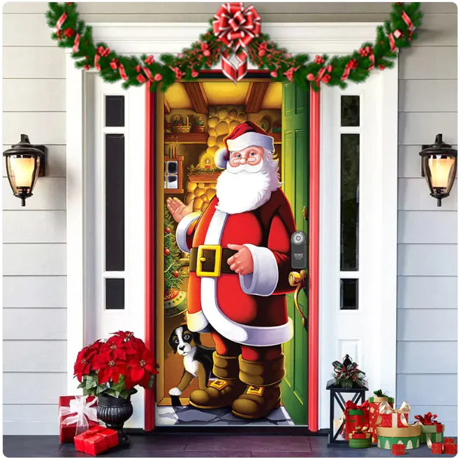 Christmas Full Background Fabric Door Hanging for Christmas Party Decoration