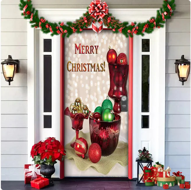 Christmas Full Background Fabric Door Hanging for Christmas Party Decoration