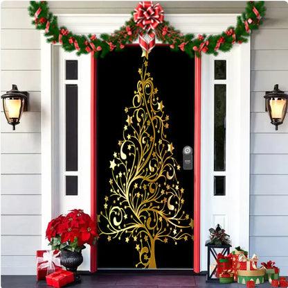 Christmas Full Background Fabric Door Hanging for Christmas Party Decoration