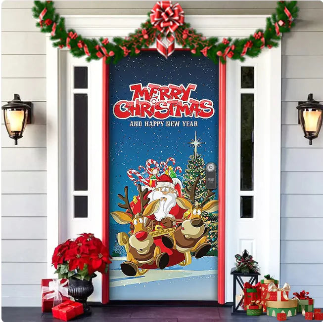 Christmas Full Background Fabric Door Hanging for Christmas Party Decoration