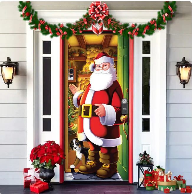 Christmas Full Background Fabric Door Hanging for Christmas Party Decoration