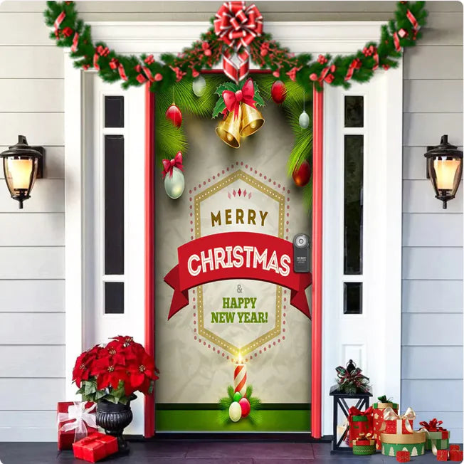 Christmas Full Background Fabric Door Hanging for Christmas Party Decoration