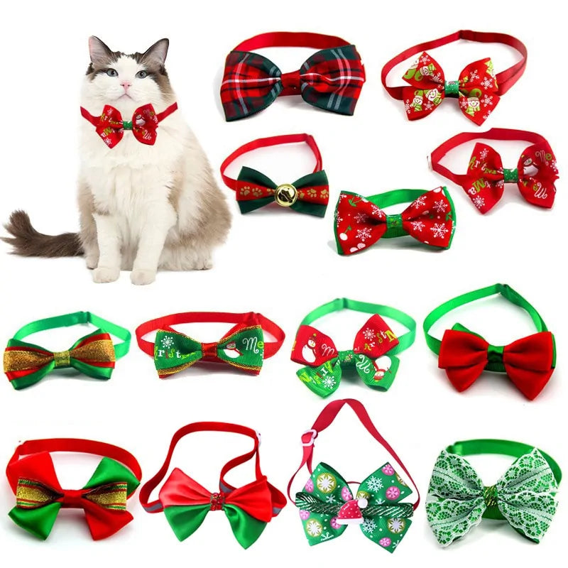 Festive Holiday Pet Bow Collar