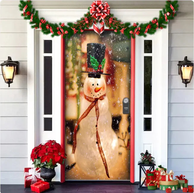 Christmas Full Background Fabric Door Hanging for Christmas Party Decoration