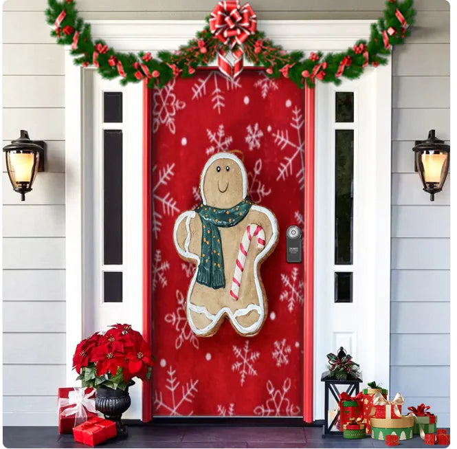 Christmas Full Background Fabric Door Hanging for Christmas Party Decoration