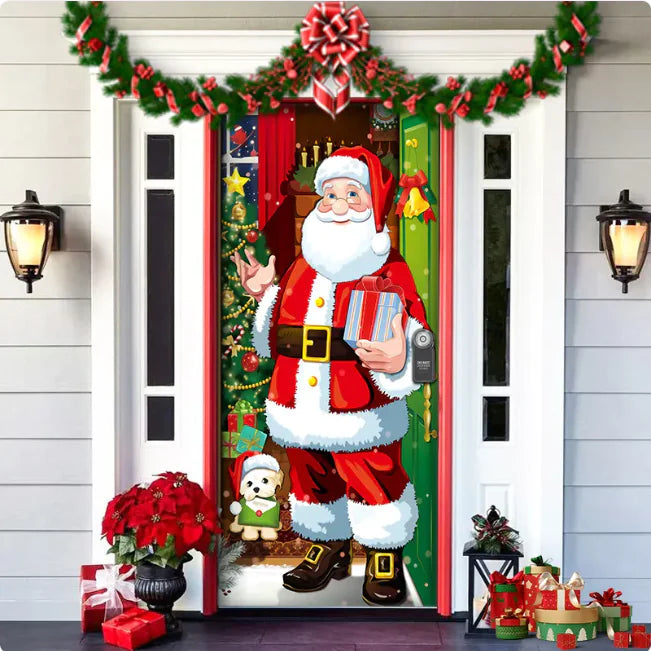 Christmas Full Background Fabric Door Hanging for Christmas Party Decoration