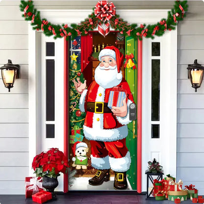 Christmas Full Background Fabric Door Hanging for Christmas Party Decoration