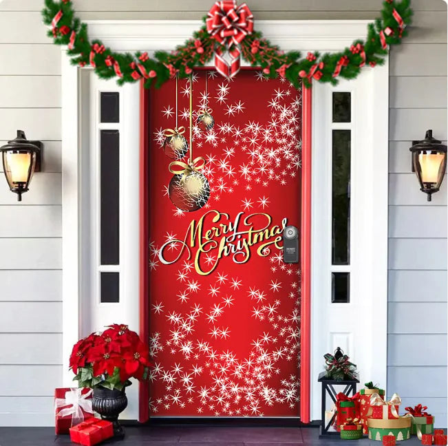 Christmas Full Background Fabric Door Hanging for Christmas Party Decoration